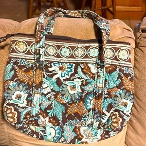 Vera Bradley brown/blue quilted purse with six pockets